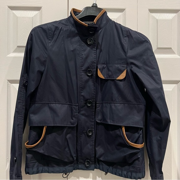 Coach Jackets & Blazers - Coach New York Navy Rain Jacket with genuine leather trimming | women’s small